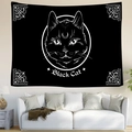 Detail of bohemian black cat tapestry with crescent moon symbol on a white wall - 95x73cm (Peach Skin) / New Moon Sketch Black Cat (Style 3)