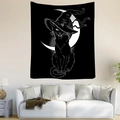 Bohemian black cat and moon tapestry for gothic style living room wall decoration - Witch Hat Cat Moon (Style 8)