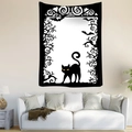 Bohemian Halloween wall tapestry with black cat and bat design over a white sofa - Halloween Spooky Cat (Style 9)