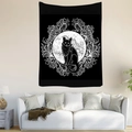 Bohemian black cat and full moon tapestry displayed above a modern white sofa - Full Moon Lace Cat (Style 11)
