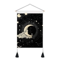 Vintage Astrologie Wandteppich mit goldener Mondsichel und schwarzen Quasten Dekor - Goldene Sichelmond (Stil 1) / 32.5x130cm