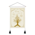 Böhmischer Lebensbaum-Tarot-Wandteppich mit Sternen und schwarzen Quasten-Deko - 35x50cm / Cremeweiß mit Goldmuster (Stil 1)
