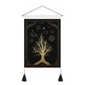 Boho-Wandteppich Lebensbaum mit Himmelsmotiven und schwarzen Quasten-Details - 35x50cm / Schwarz mit Goldmuster (Stil 2)