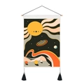 Böhmischer Wandteppich mit Sonne und Mond, Holzstange und schwarzen Quasten - 35x50cm / Böhmischer Strahlender Sonnenstil 3