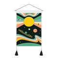 Retro Wandteppich mit Sonne und Planeten Holzstab und schwarzen Quasten für Wanddekoration - 35x50cm / Abstrakter Planetenwellen-Stil 4
