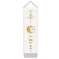 Arazzo bohémien con fasi solari e lunari su asta di legno con nappe decorative - 32.5x130cm / Stile 2-Bianco Oro Fasi Lunari