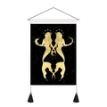 Detail of bohemian moon goddess tapestry featuring golden art print and black tassels - Moon Goddess (Style 1) / 35x50cm