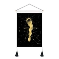 Détail de la tapisserie déesse de la lune avec imprimé zodiaque doré et glands noirs - Déesse Interstellaire (Style 14) / 35x50cm