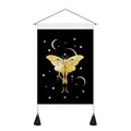 Détail de la tapisserie bohème avec motif de papillon doré et glands noirs sur bois - Mite Dorée (Style 10) / 35x50cm