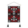 Gothic schedel wandkleed met rode vleugels en rozen op zwart met houten stang - 35x50cm / Zwarte Basis Rode Vleugels Schedel (Stijl 1)