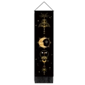 Arazzo bohémien nero con fasi lunari e simboli dorati con eleganti nappe nere - 32.5x130cm / Stile 1-Nero Oro Fasi Lunari