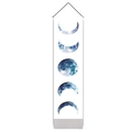 Arazzo boho verticale con fasi lunari in acquerello blu su tela bianca decorativa - 32.5x130cm / Bianco Con Fasi Lunari Sfumate Blu