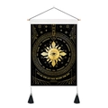 Tapisserie bohème mystique avec symboles solaires et phases de lune sur cadre en bois - Soleil de Divination (Style 9) / 35x50cm