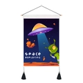 Space exploring wall tapestry with purple UFO and alien illustration with black tassels - 35x50cm / UFO Alien Style (款式3)