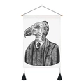 Modern animal sketch tapestry with wooden frame and tassels for room wall decor - 35x50cm / Style 1 (Vulture Gentleman)