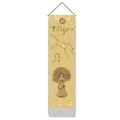Close-up of vintage Virgo zodiac wall hanging with wooden pole and rustic astrological art - 32.5*130cm / Virgo