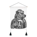 Detail of animal sketch wall tapestry with wooden rod and black tassels decoration - 35x50cm / Style 4 (Scottish Bear)