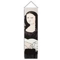 Modern abstract Mona Lisa wall tapestry with white cat and stylish black bottom tassels - 32.5x130cm / Mona Lisa with Cat