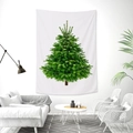 Detailed view of a green Christmas tree tapestry hanging in a minimalist Nordic living room - Minimalist White and Green Tree (Style 5)