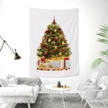Detail view of a Christmas tree tapestry hanging in a modern living room setting - Abundant Gift Pack Tree (Style 9)