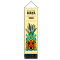 Ancient Maya civilization cotton linen wall hanging banner with tassels and rope - 32.5x130cm / Beige Maya Mask (Style 3)