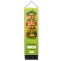 Vertical Mayan civilization wall tapestry with green fringe and ancient mask design - 32.5x130cm / Light Green Maya Mask (Style 2)