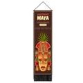 Detail of Mayan civilization banner with decorative black tassels and hanging rod - 32.5x130cm / Dark Coffee Maya Totem (Style 1)