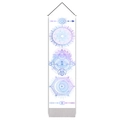 Detail of bohemian tapestry with celestial moon and eye prints on white fabric textile - 32.5*130cm / Blue-Purple Astrology Symbols (Style 4)