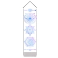 Detail of bohemian tapestry with wood rod featuring mystical moon phase and sun motifs - 32.5*130cm / Blue-Purple Mystical Celestial Geometry (Style 5)