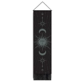 Detail of celestial tapestry featuring sun moon phases and stars with black fringe accents - 32.5*130cm / Black Background Astrology (Style 3)