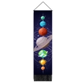 Vertical solar system wall tapestry with dark blue starry sky, planets and black fringe - 32.5*130cm / Planetary System (Style 1)