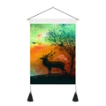 Modern wandkleed met abstracte hertenprint op aurora-achtergrond en zwarte kwastjes - 35x50cm / Bok Dode Boom en Vogels Stijl (Stijl 3)