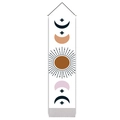 Detailed view of sun and moon wall tapestry with wood pole and grey tassels on bottom - 32.5*130cm / Nordic Simple Sun Moon Phases Style (5)