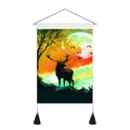 Modern abstract eland wandkleed met maan en zwarte kwastjes voor wanddecoratie - 35x50cm / Enkele Elk Silhouet Zonsondergang Stijl (Stijl 1)