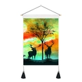 Detail van een wandtapijt met herten en boomsilhouet tegen een levendige zonsondergang - 35x50cm / Dubbele Rendier Aurora Stijl (Stijl 2)