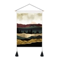 Abstract mountain landscape tapestry with wooden rod and black tassels in minimalist style - 35cm x 50cm / Minimalist Block
