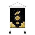 Bohemian black and gold goddess moon tapestry with wooden rod and tassels - Saturn Moon Phase (Style 4) / 35x50cm