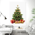 Tapisserie murale décorative sapin de Noël dans un salon moderne avec cadeaux - 95x73cm / Arbre Orné et Boîtes Cadeaux (Style 1)