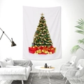 Tenture murale sapin de Noël avec cadeaux sur tissu blanc pour décoration intérieure - 95x73cm / Boules Or et Rouges (Style 2)