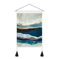 Detail of modern mountain tapestry with wooden pole, tassels, and abstract fabric texture - 35cm x 50cm / Landscape Jinghua