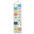 Detail of Mediterranean cotton linen tapestry with Bohemian tile patterns and wood hanger - 32.5x130cm / Style 1