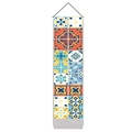 Detail of Mediterranean fabric wall hanging with 16 colorful Moroccan tile patterns - 32.5x130cm / Style 2