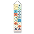 Mediterranean geometric cotton linen tapestry with yellow and blue patterns and wood poles - 32.5x130cm / Style 5