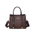 Borsa a mano da donna in pelle marrone scuro con finiture dorate e tracolla - Marrone