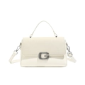 Retro cremefarbene kleine quadratische Handtasche mit Canvas-Nähten und G-Schnalle - Weiß