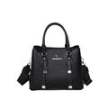 Elegante borsa tote nera con trama litchi e logo a canguro dorato da donna - Nero