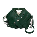 Secchiello intrecciato verde scuro con manico triangolare e tasca interna con coulisse - Verde