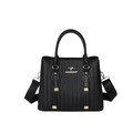 Black woven leather tote bag with gold kangaroo logo and wide detachable shoulder strap - Woven Black