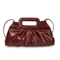 Fashionable dark red ruched handbag with glossy patent leather finish and shoulder strap - Burgundy