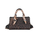 Modische Handtasche mit Leopardenmuster, Seidenschal-Griff und breitem Schultergurt - Braun